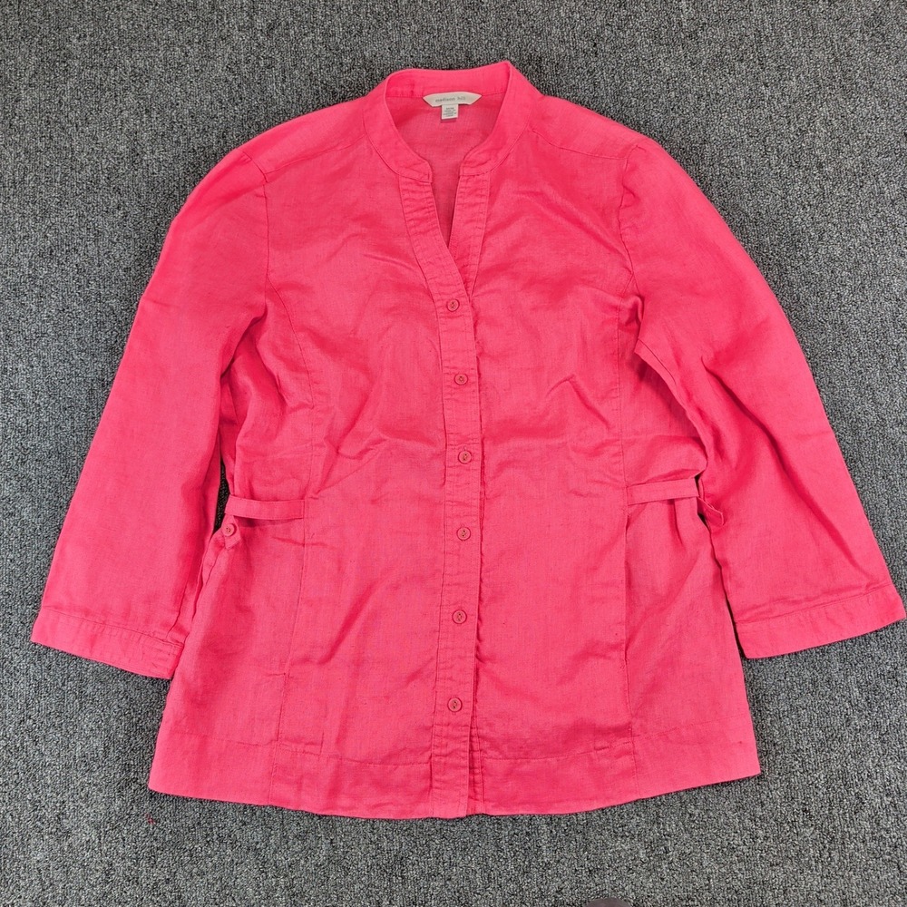 Madison Hill Coastal Linen Button Down Shirt Womens Medium Bright Pink Shacket